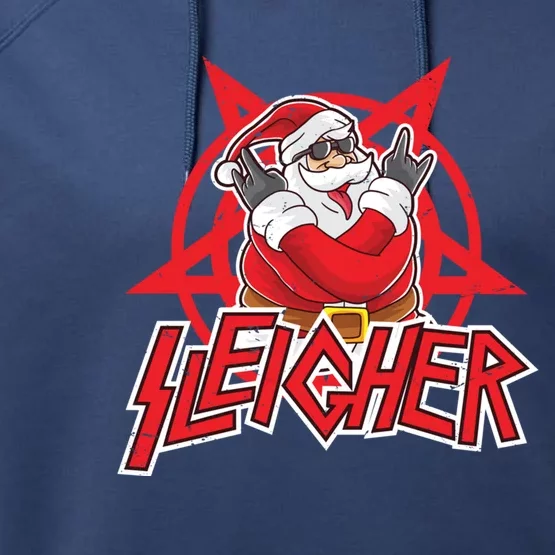 Heavy Metal Christmas Sleigher Hail Santa Claus Rock Music Funny Gift Performance Fleece Hoodie