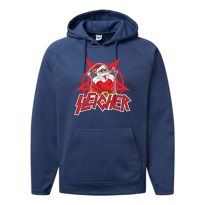 Heavy Metal Christmas Sleigher Hail Santa Claus Rock Music Funny Gift Performance Fleece Hoodie