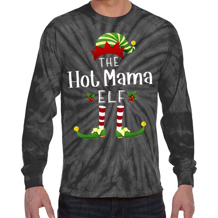 Hot Mama Christmas Elf Matching Pajama XMas Party Tie-Dye Long Sleeve Shirt