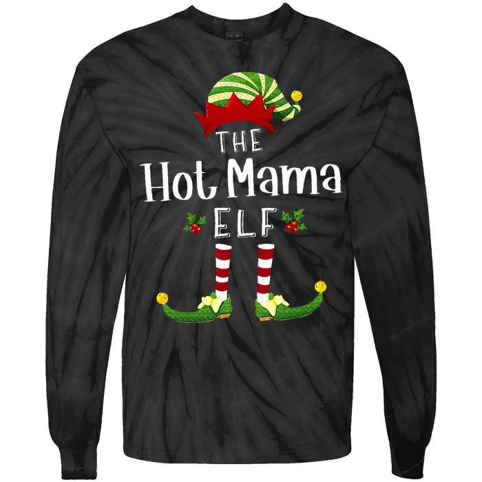 Hot Mama Christmas Elf Matching Pajama XMas Party Tie-Dye Long Sleeve Shirt