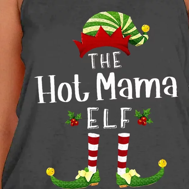 Hot Mama Christmas Elf Matching Pajama XMas Party Women's Knotted Racerback Tank