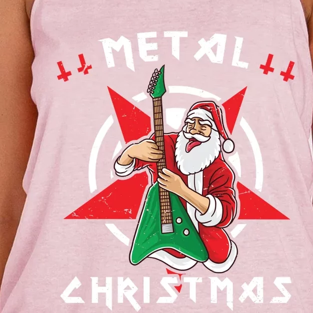 Heavy Metal Christmas Sleigher Hail Santa Claus Rock Music Gift Women's Knotted Racerback Tank