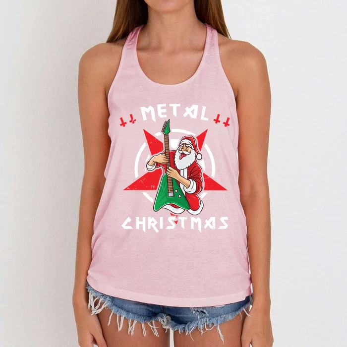 Heavy Metal Christmas Sleigher Hail Santa Claus Rock Music Gift Women's Knotted Racerback Tank