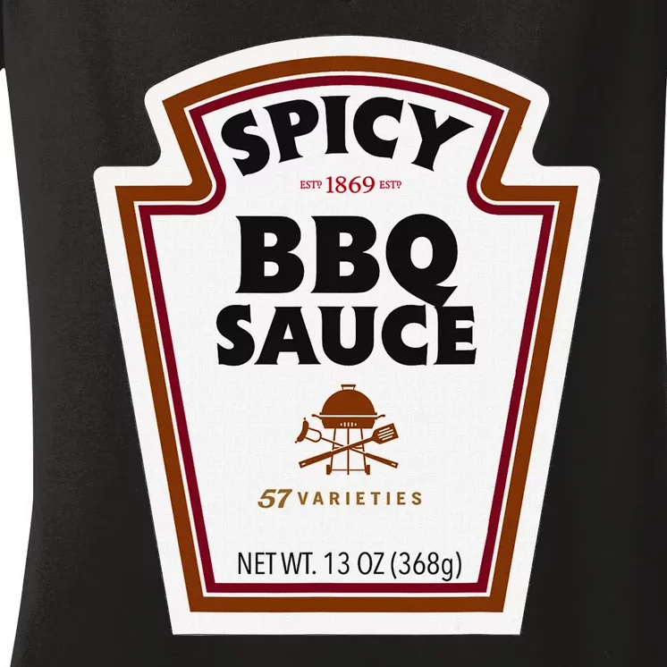 Halloween Matching Costume Spicy Bbq Sauce Bottle Label Women's V-Neck T-Shirt