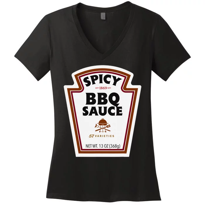 Halloween Matching Costume Spicy Bbq Sauce Bottle Label Women's V-Neck T-Shirt