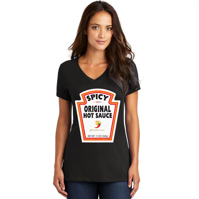 Halloween Matching Costume Spicy Chili Sauce Bottle Label Women's V-Neck T-Shirt