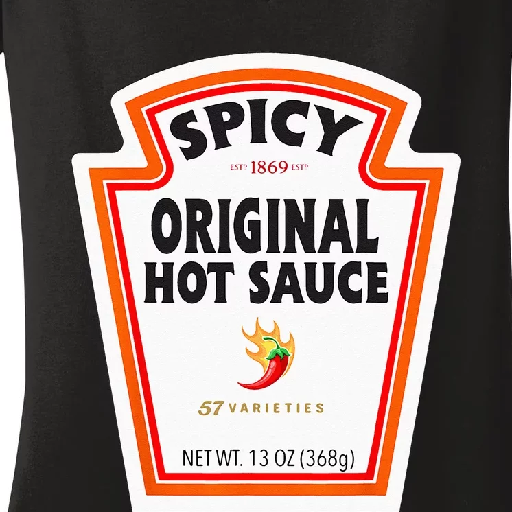 Halloween Matching Costume Spicy Chili Sauce Bottle Label Women's V-Neck T-Shirt