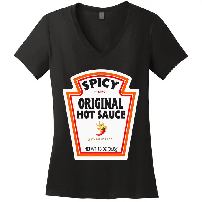 Halloween Matching Costume Spicy Chili Sauce Bottle Label Women's V-Neck T-Shirt