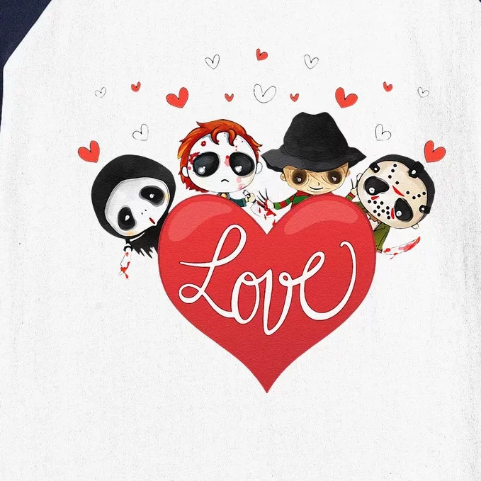 Horror Movie Character Chibi With Heart Love Valentine'S Day Love Love Baseball Sleeve Shirt