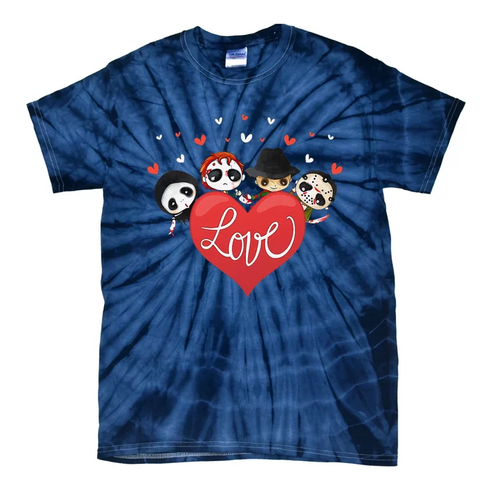 Horror Movie Character Chibi With Heart Love Valentine'S Day Love Love Tie-Dye T-Shirt