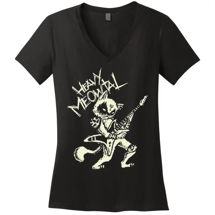 Heavy Metal Cats Gift Clothing Guitar Playing Cat Gothic Women's V-Neck T-Shirt