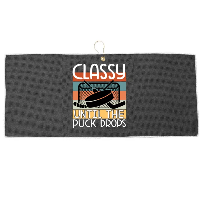 Hockey Mom Classy Until The Puck Drops Large Microfiber Waffle Golf Towel