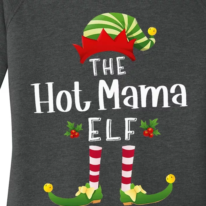 Hot Mama Christmas Elf Matching Pajama XMas Party Women's Perfect Tri Tunic Long Sleeve Shirt