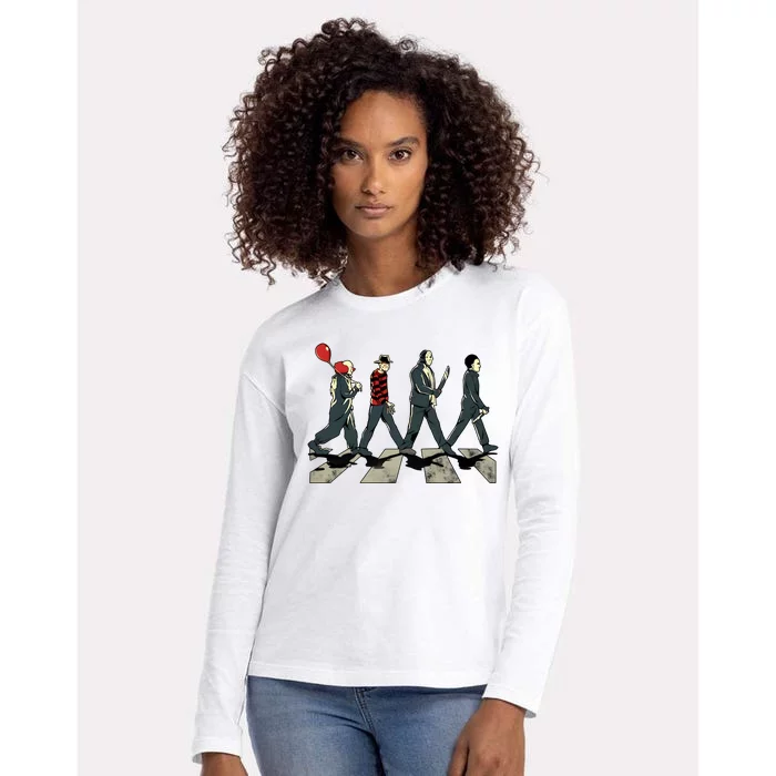 Horror Movie Characters Abbey Road Halloween Horror Nigh Womens Cotton Relaxed Long Sleeve T-Shirt