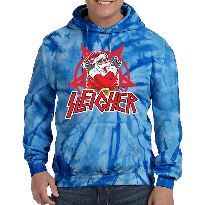 Heavy Metal Christmas Sleigher Hail Santa Claus Rock Music Gift Tie Dye Hoodie