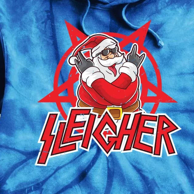 Heavy Metal Christmas Sleigher Hail Santa Claus Rock Music Gift Tie Dye Hoodie