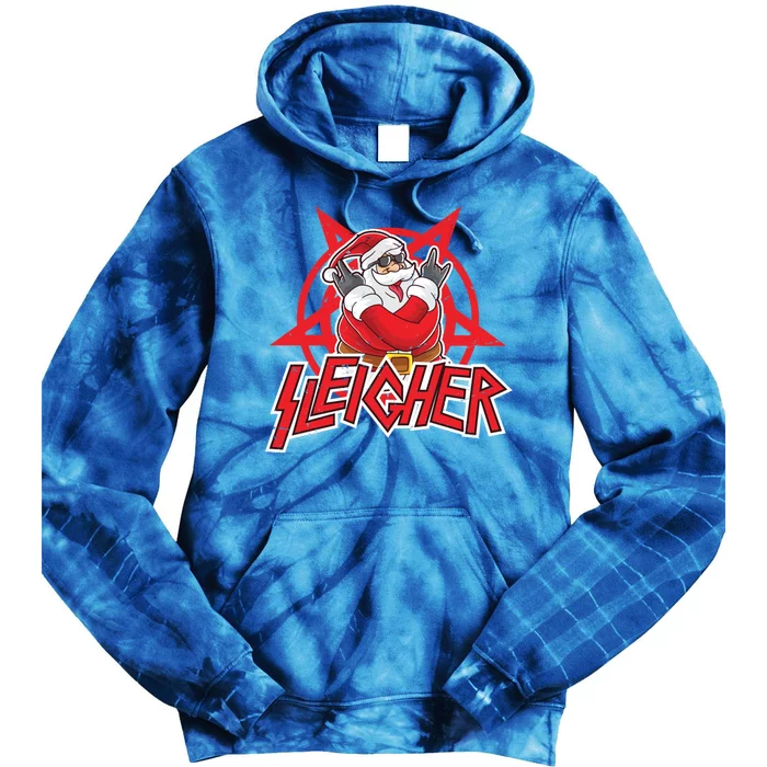 Heavy Metal Christmas Sleigher Hail Santa Claus Rock Music Gift Tie Dye Hoodie