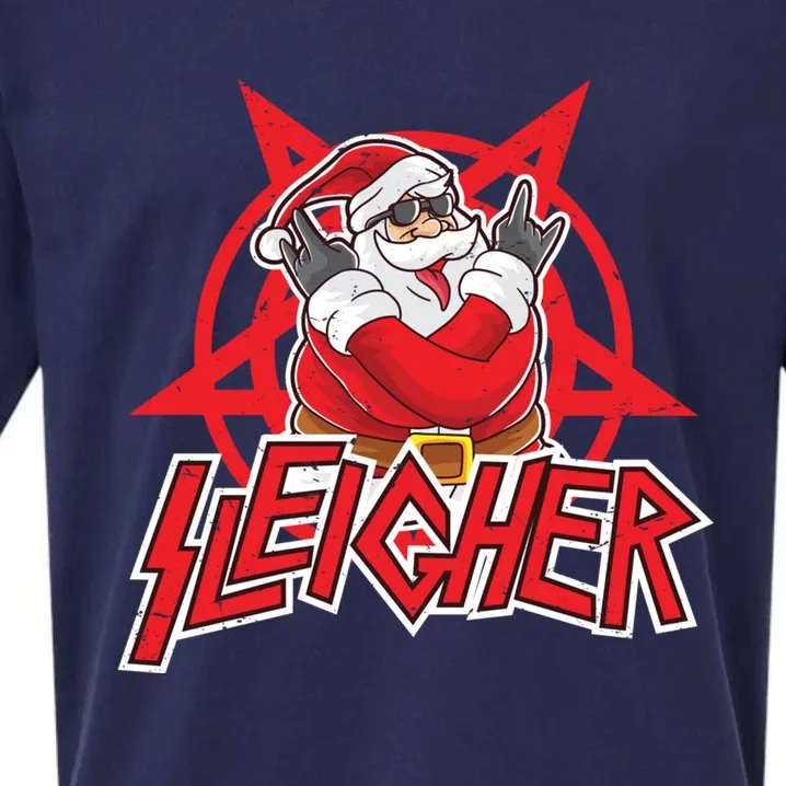 Heavy Metal Christmas Sleigher Hail Santa Claus Rock Music Gift Sueded Cloud Jersey T-Shirt