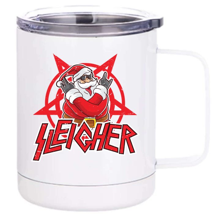 Heavy Metal Christmas Sleigher Hail Santa Claus Rock Music Gift Front & Back 12oz Stainless Steel Tumbler Cup