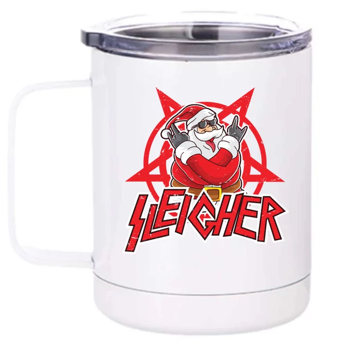 Heavy Metal Christmas Sleigher Hail Santa Claus Rock Music Gift Front & Back 12oz Stainless Steel Tumbler Cup