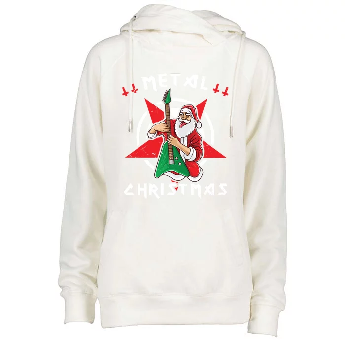 Heavy Metal Christmas Sleigher Hail Santa Claus Rock Music Gift Womens Funnel Neck Pullover Hood