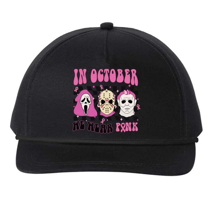 Horror Movie Characters In October We Wear Pink For Breast Cancer Awareness Snapback Five-Panel Rope Hat