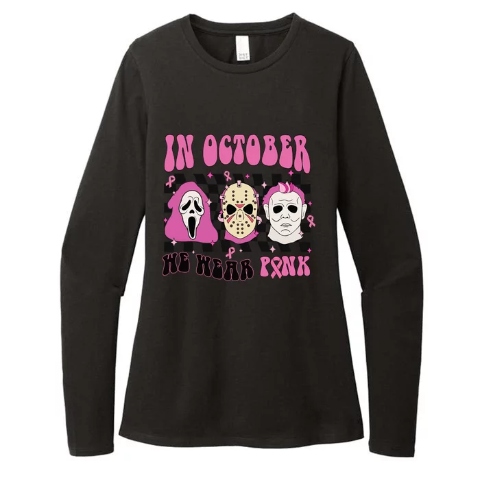 Horror Movie Characters In October We Wear Pink For Breast Cancer Awareness Womens CVC Long Sleeve Shirt