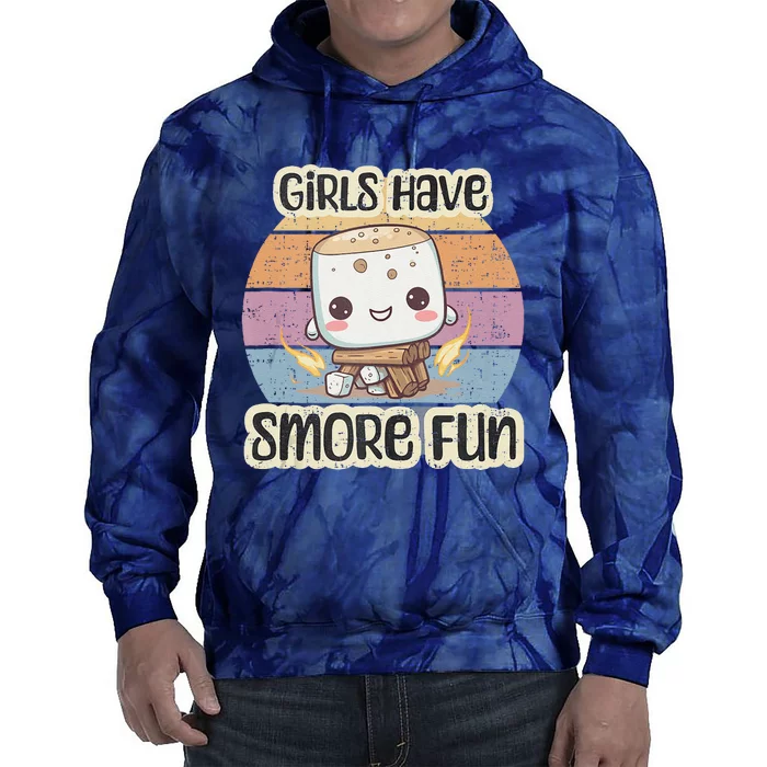 Happy Marshmallow Camper Cute Girl Have Smore Fun Camping Tie Dye Hoodie