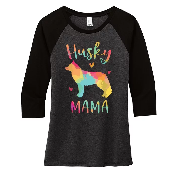 Husky Mama Colorful Siberian Husky Gifts Dog Mom Women's Tri-Blend 3/4-Sleeve Raglan Shirt