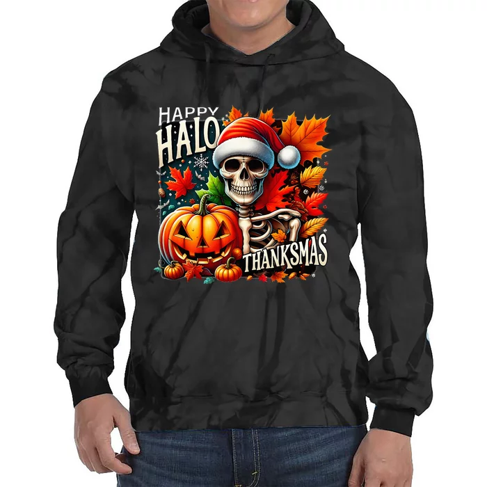 Halloween Merry Christmas Happy Hallothanksmas Skeleton Tie Dye Hoodie