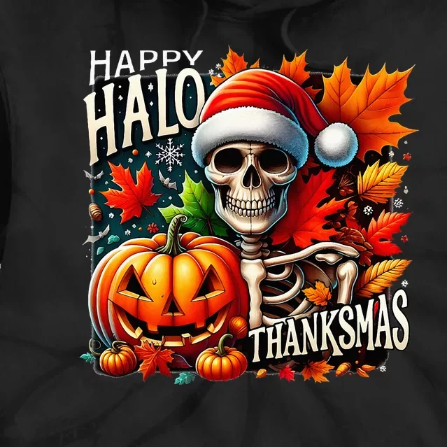 Halloween Merry Christmas Happy Hallothanksmas Skeleton Tie Dye Hoodie