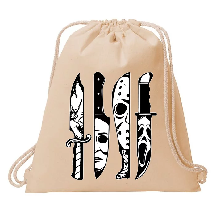 Horror Movie Characters In Knives Drawstring Bag