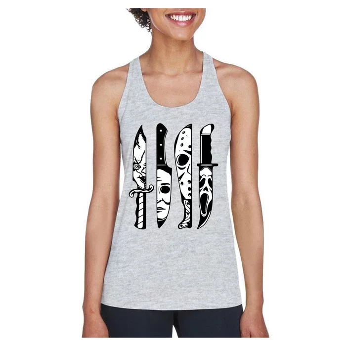 Horror Movie Characters In Knives Women's Racerback Tank