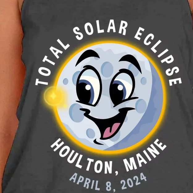 Holton Maine Cute Solar Eclipse April 8 2024 Moon Women's Knotted Racerback Tank