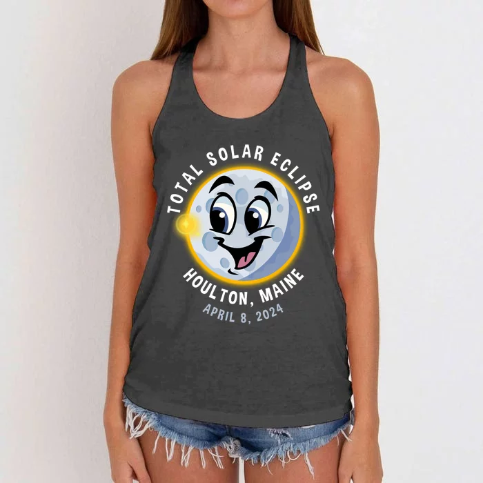 Holton Maine Cute Solar Eclipse April 8 2024 Moon Women's Knotted Racerback Tank