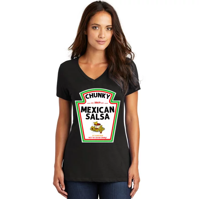 Halloween Matching Costume Chunky Mexican Salsa Bottle Label Women's V-Neck T-Shirt