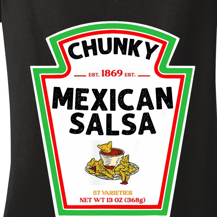 Halloween Matching Costume Chunky Mexican Salsa Bottle Label Women's V-Neck T-Shirt