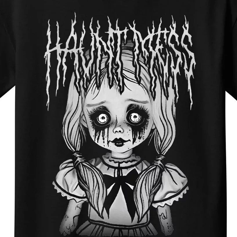 Haunt Mess Creepy Haunted Doll Illustration Kids T-Shirt