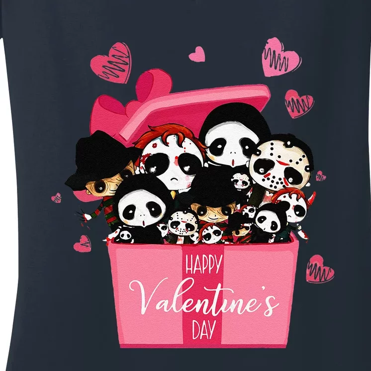 Horror Movie Character Chibi With Heart Love Valentine's Day Love Women's V-Neck T-Shirt