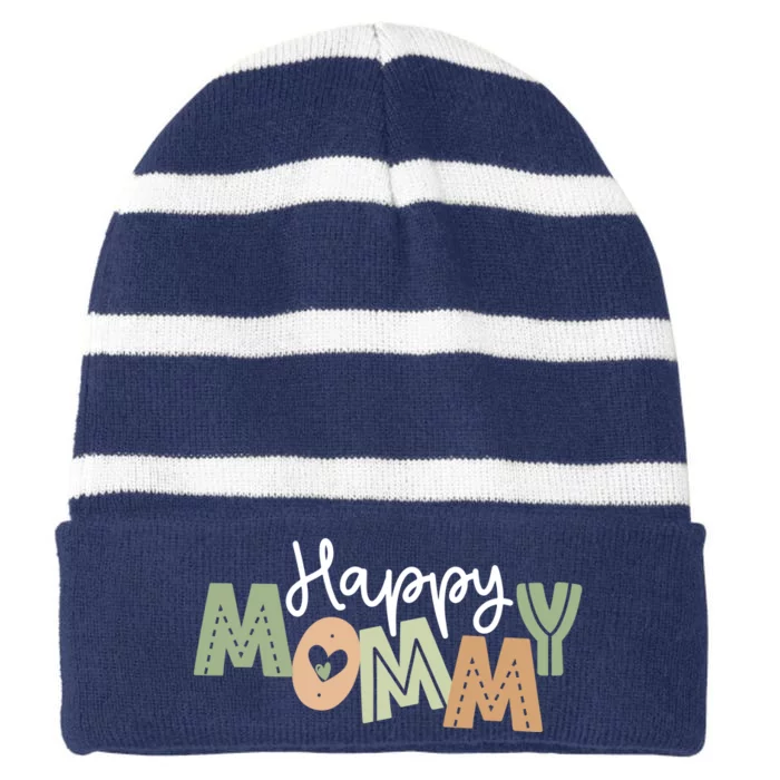 Happy Mommy Cute Mom Gift Striped Beanie with Solid Band