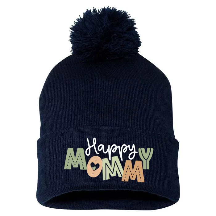 Happy Mommy Cute Mom Gift Pom Pom 12in Knit Beanie