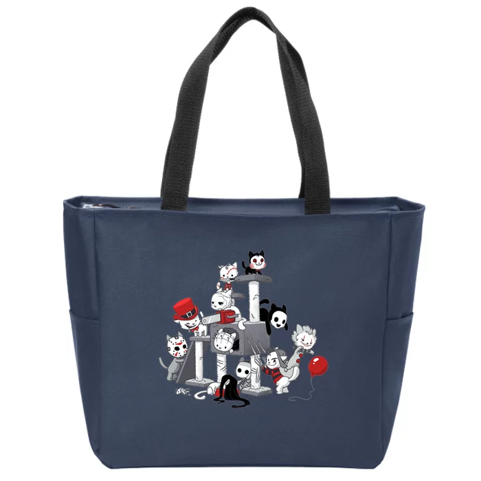 Horror Movies Cat Funny Halloween Zip Tote Bag