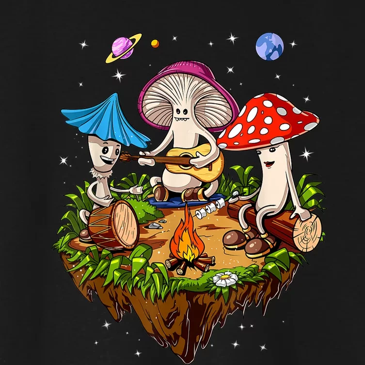 Hippie Mushrooms Camping Psychedelic Forest Fungi Festival Women's Crop Top Tee