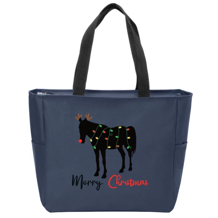 Horse Merry Christmas Winter Horses Christmas Gift Zip Tote Bag