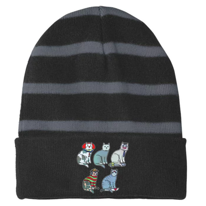 Horror Movie Cats Striped Beanie with Solid Band