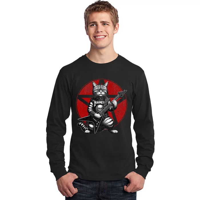 Heavy Metal Cats And Death Metal Music Metalhead Rock Guitar Long Sleeve Shirt