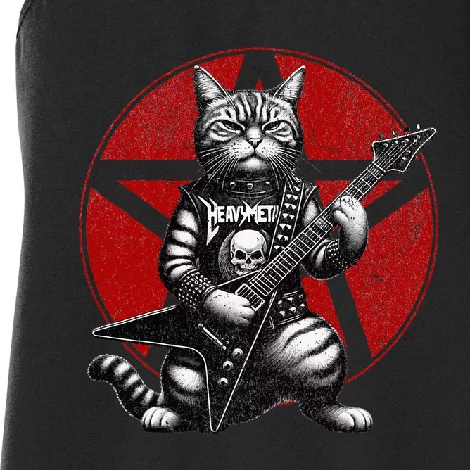 Heavy Metal Cats And Death Metal Music Metalhead Rock Guitar Women's Racerback Tank