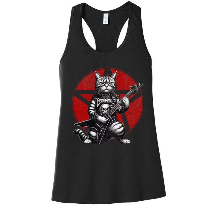 Heavy Metal Cats And Death Metal Music Metalhead Rock Guitar Women's Racerback Tank