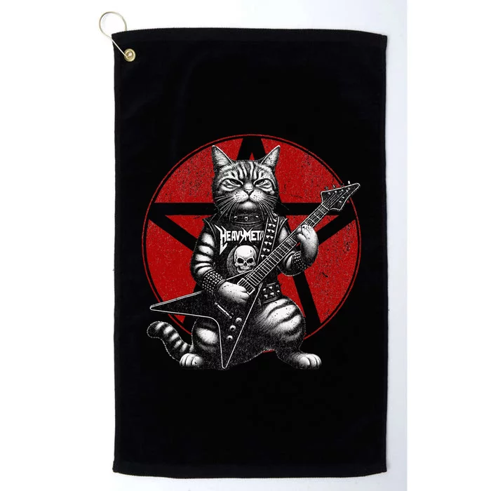 Heavy Metal Cats And Death Metal Music Metalhead Rock Guitar Platinum Collection Golf Towel