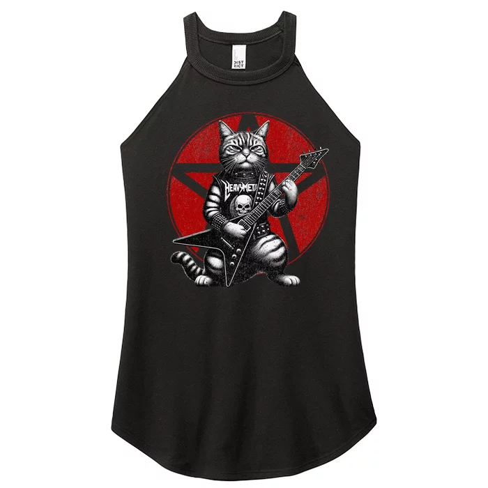 Heavy Metal Cats And Death Metal Music Metalhead Rock Guitar Women’s Perfect Tri Rocker Tank